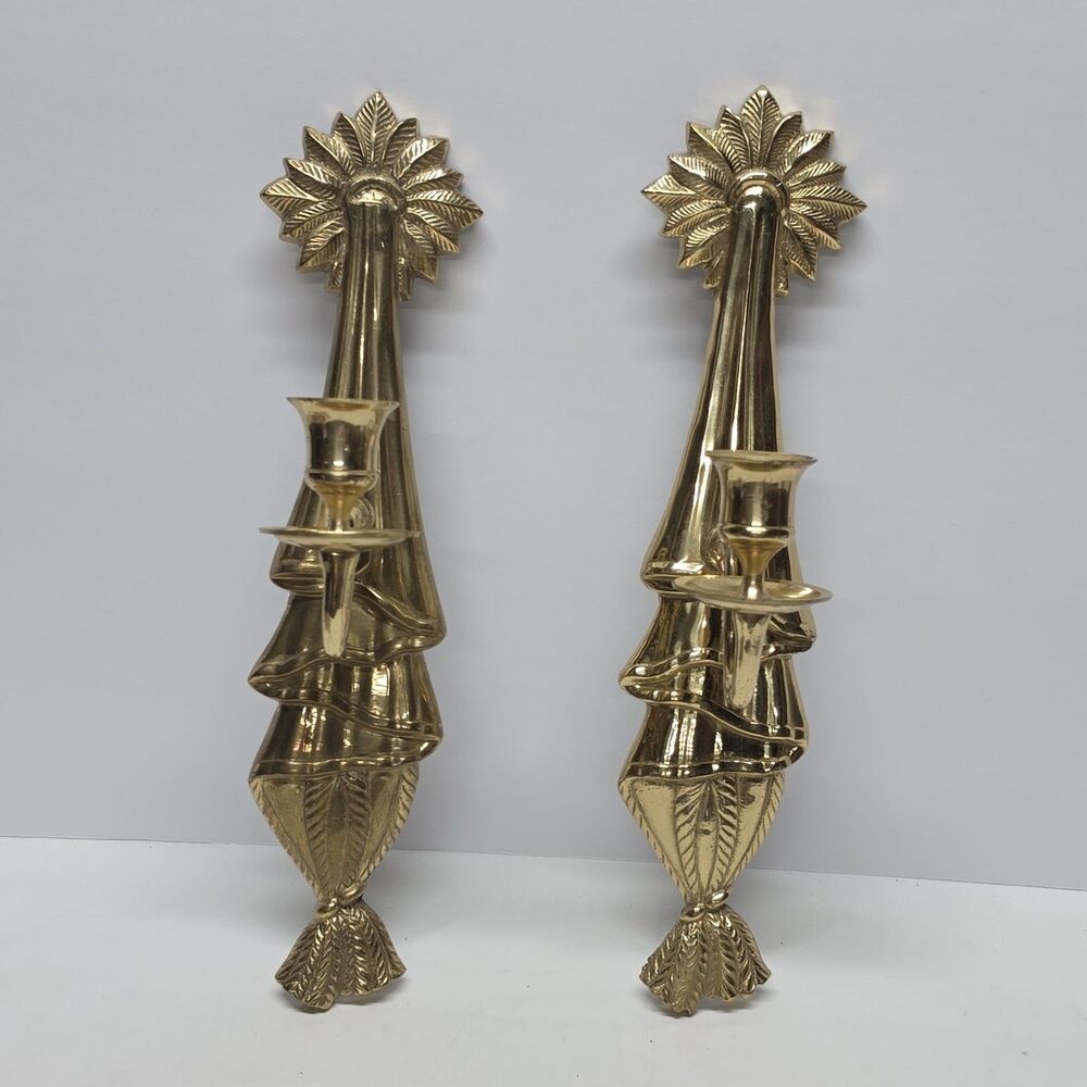 Vintage Hollywood Regency Brass Wall Candle Holder 12" Set Of 2 French Empire - Picture 8 of 8